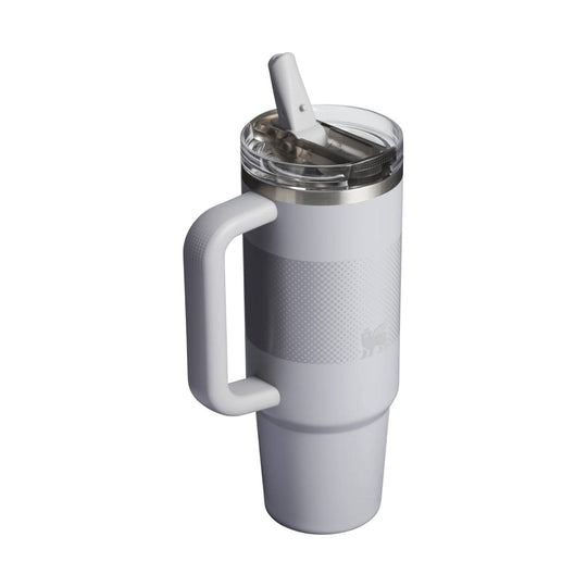Light gray insulated tumbler with handle and flip straw lid