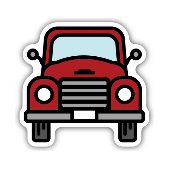 Red front-view truck sticker with black outline and white border