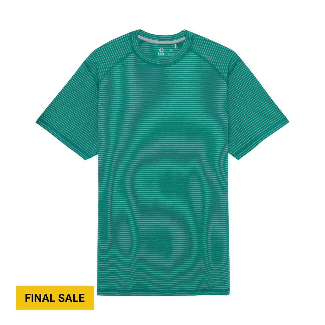 Teal striped short-sleeve T-shirt with a small FINAL SALE badge