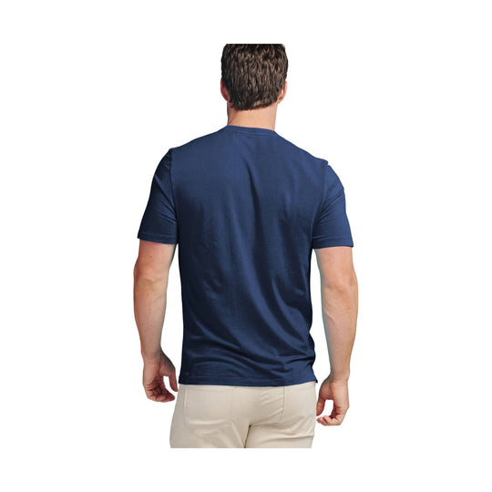 Navy short-sleeve T-shirt shown from the back