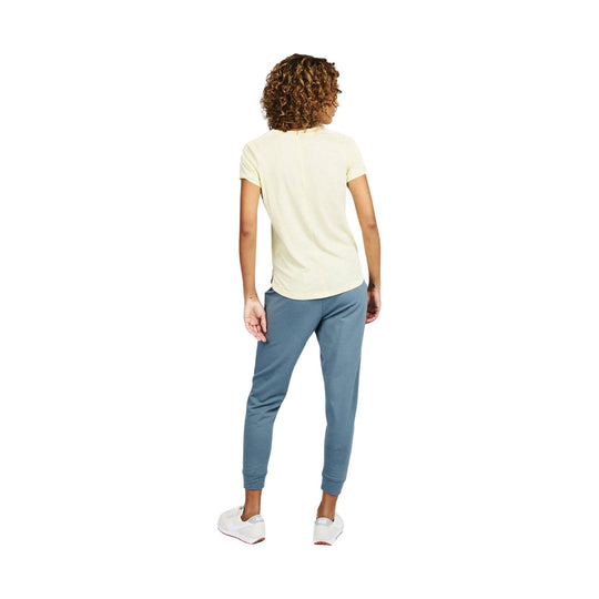 Light yellow short-sleeve T-shirt shown from the back on a model