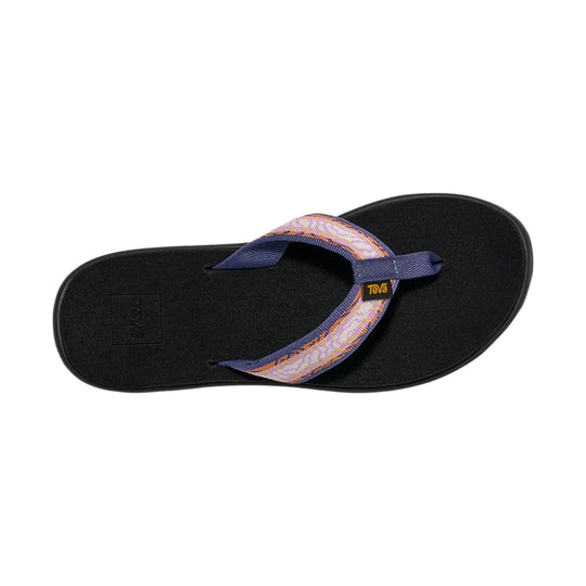 Black flip-flop with multicolor woven strap and Teva logo