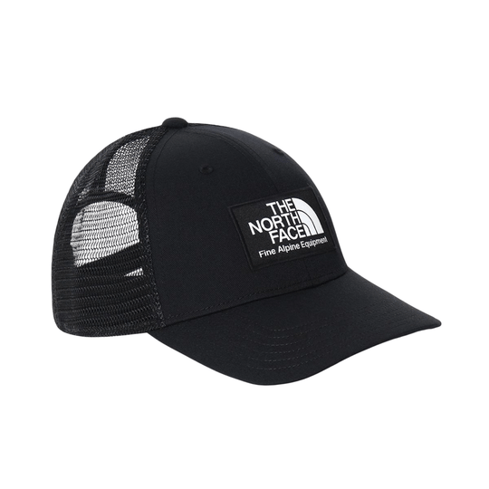 Black mesh-back trucker cap with The North Face patch logo