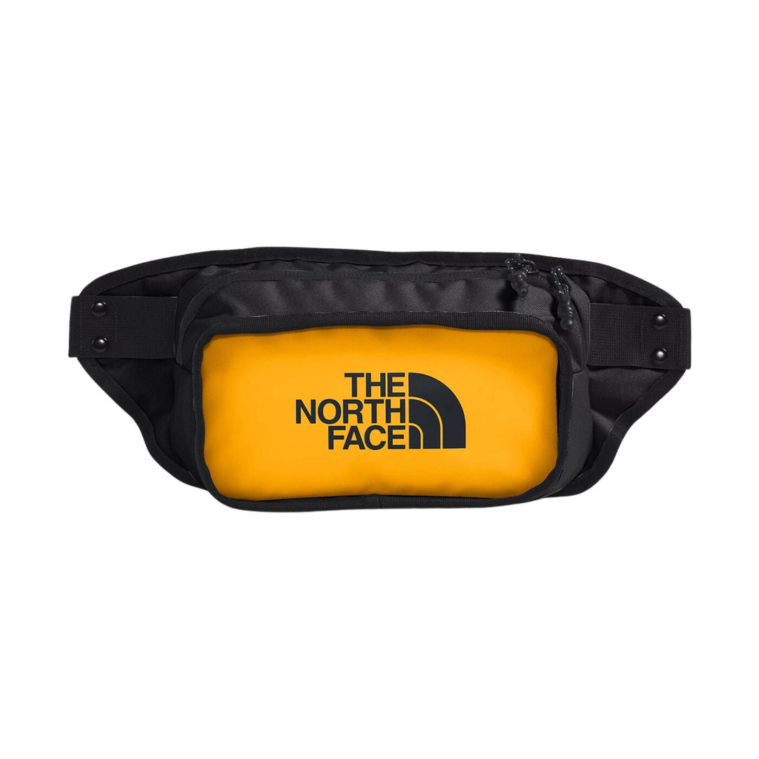 Black waist pack with a bright yellow front panel and THE NORTH FACE logo