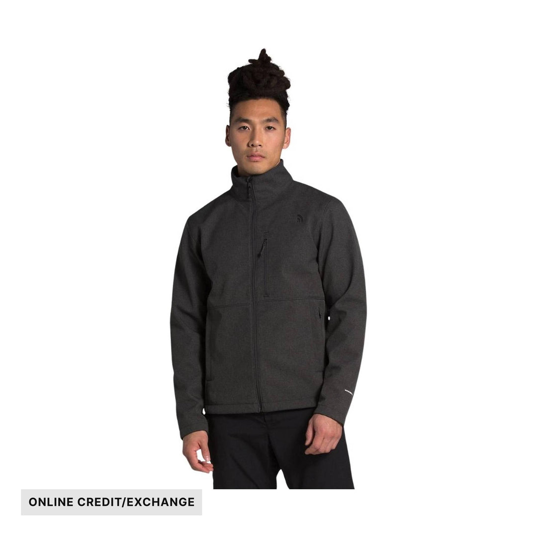 Dark charcoal zip-up jacket with stand collar and chest pocket, shown on model; ONLINE CREDIT/EXCHANGE