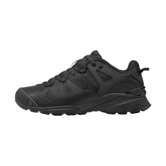 Black low-top hiking shoe with mesh upper, rugged sole, and visible side branding