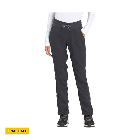 Black jogger-style pants with drawstring waist and side pockets