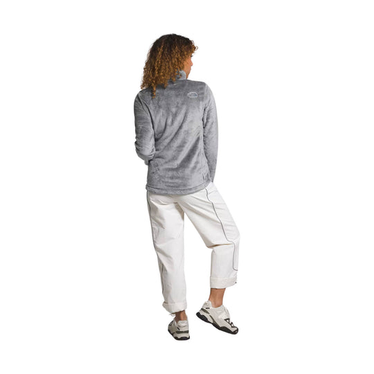 Heather gray fleece jacket shown from the back with a small chest logo and stand collar