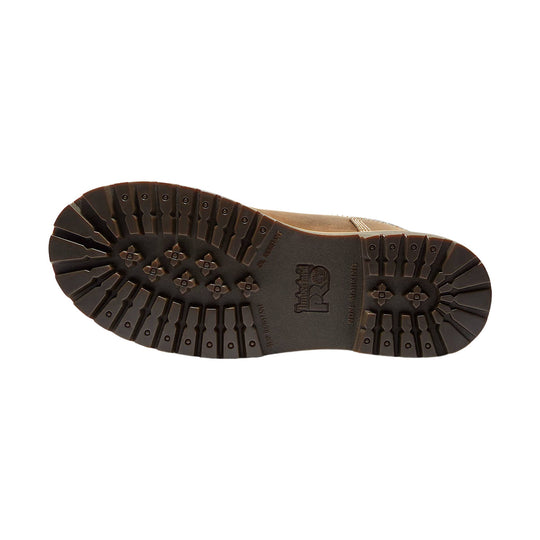 Brown lugged work boot sole with Timberland PRO branding