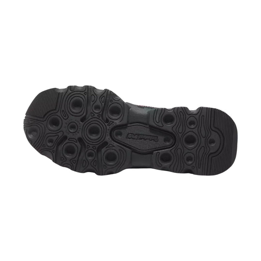 Black shoe outsole with molded tread and Timberland Pro logo