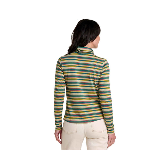 Striped long-sleeve turtleneck top shown from the back