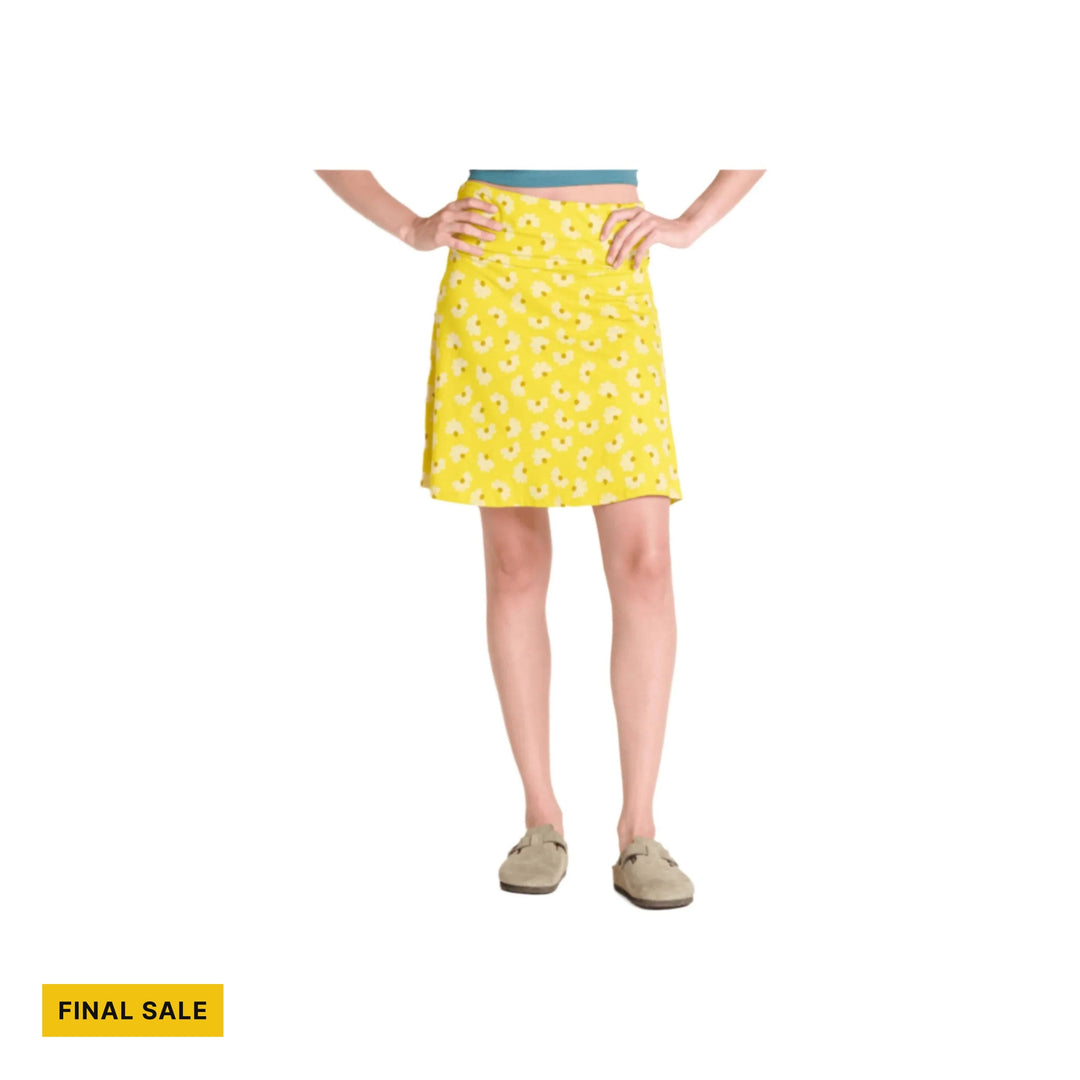 Yellow patterned skirt with a teal waistband, shown with sandals, and a FINAL SALE label