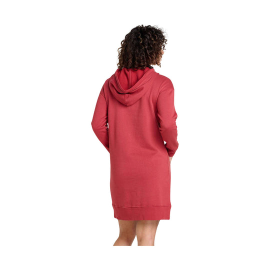 Red hooded long-sleeve dress shown from the back