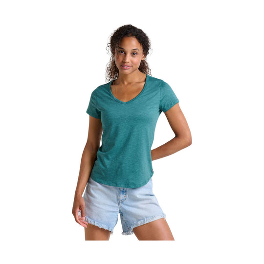 Teal V-neck short-sleeve T-shirt with a relaxed fit