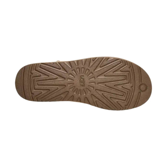 Brown boot sole with UGG logo and zigzag tread pattern