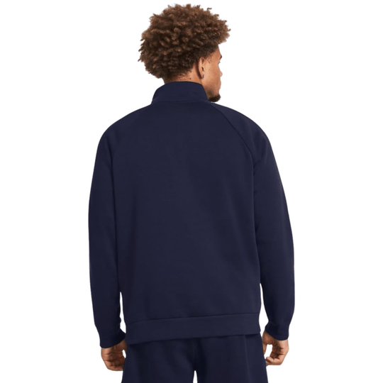 Navy quarter-zip fleece pullover shown from the back