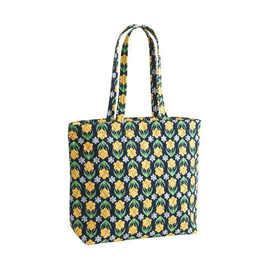 Floral patterned zip tote bag with long handles
