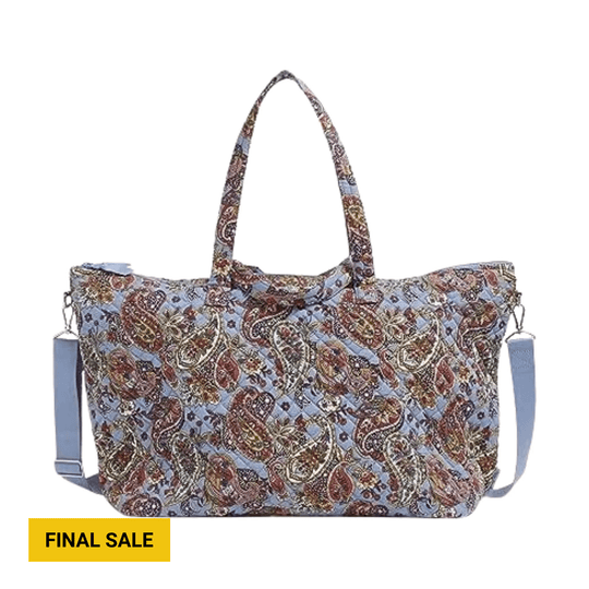 Paisley patterned tote bag with long straps and a "FINAL SALE" label