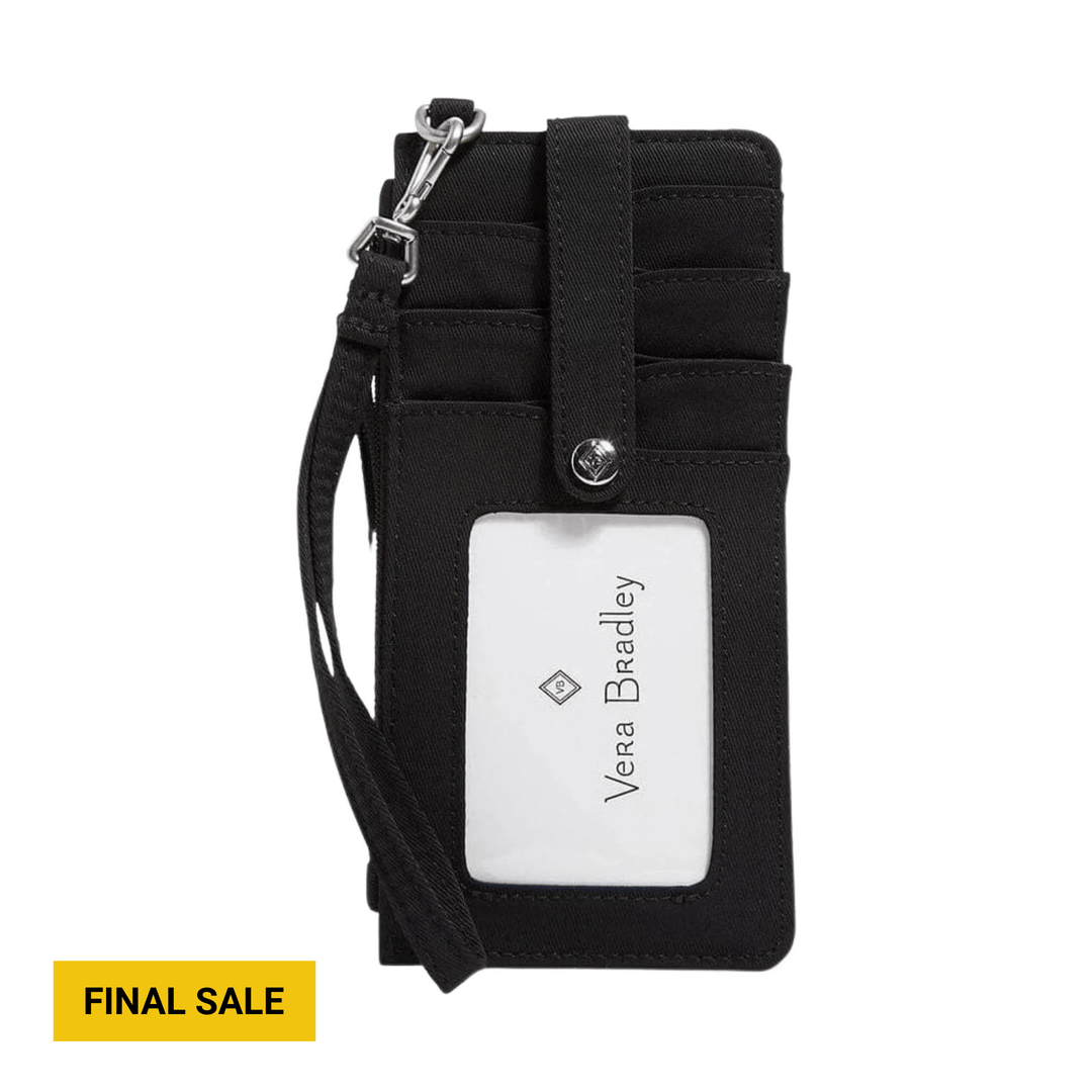 Black card case with wrist strap, multiple card slots, and a clear ID window, with a "FINAL SALE" badge