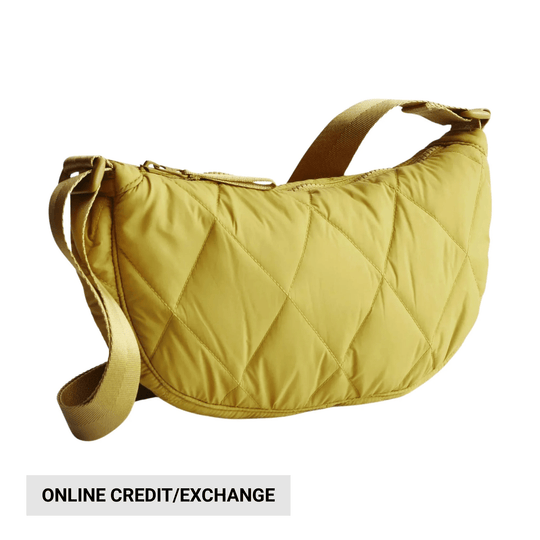 Quilted yellow sling crossbody bag with adjustable strap