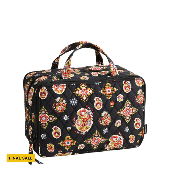 Quilted black floral travel case with top handles and visible FINAL SALE tag