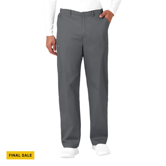 Gray men's cargo scrub pants with side cargo pockets and a "FINAL SALE" label