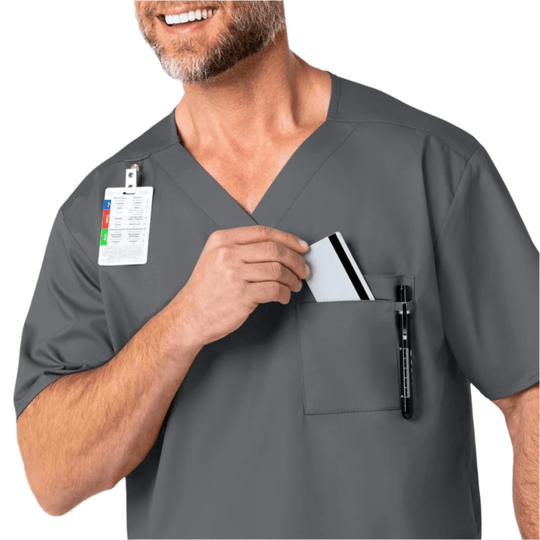 Wink Men's V Neck Scrub Top - Pewter - Lenny's Shoe & Apparel
