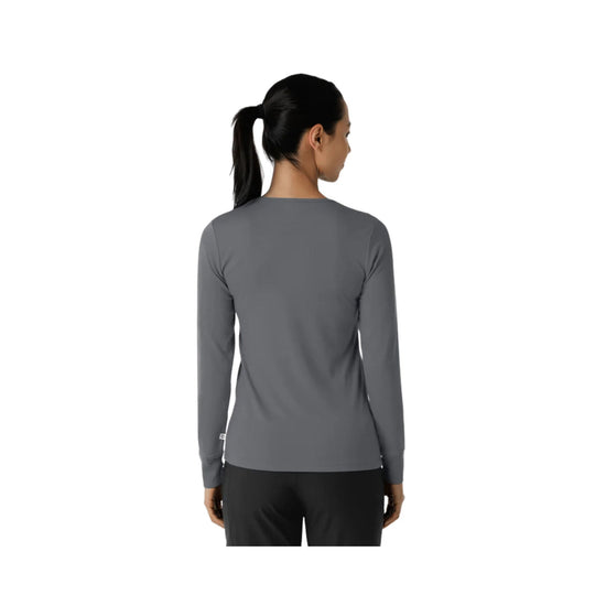 Gray long-sleeve athletic top shown from the back