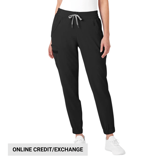 Black jogger pants with a drawstring waist, cargo pocket, and elastic ankle cuffs