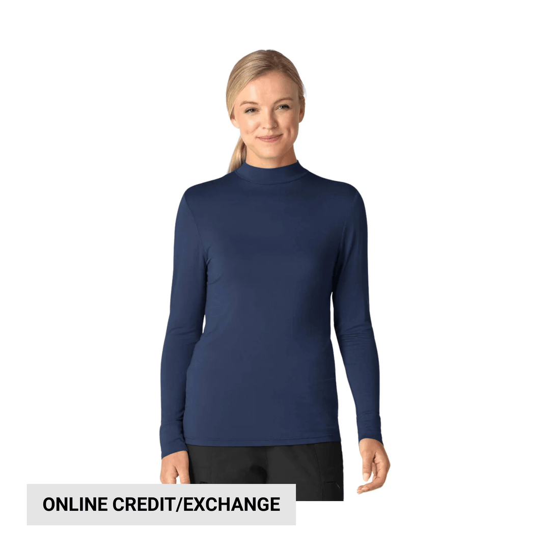 Wink Women's Long Sleeve Mock Neck Silky Tee - Navy - Lenny's Shoe & Apparel