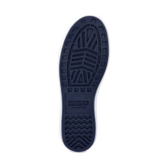 Navy boot sole with deep tread pattern and XTRATUF marking