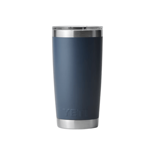 Navy insulated tumbler with stainless steel rim and base