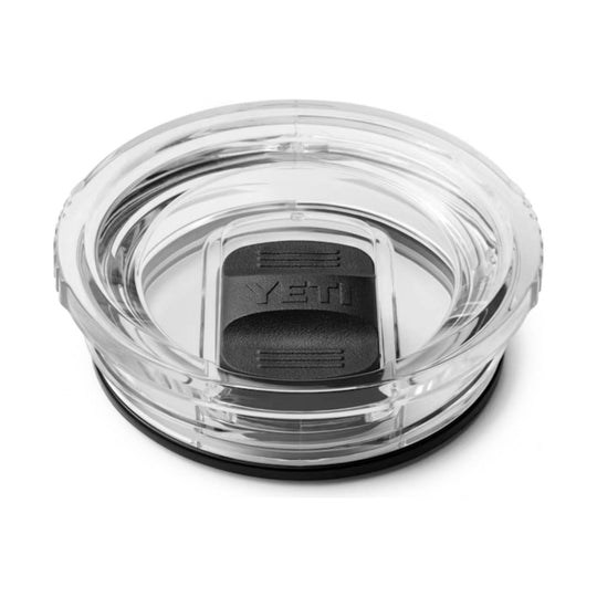 Clear lidded travel mug with a black grip insert
