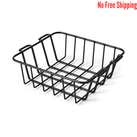 Black wire basket with open slat sides and rectangular base