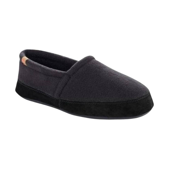 Black slip-on slipper with a closed toe and low rubber sole