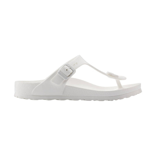 White toe-post sandal with molded footbed and buckle strap