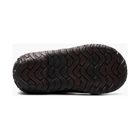 Black boot outsole with deep wavy tread pattern