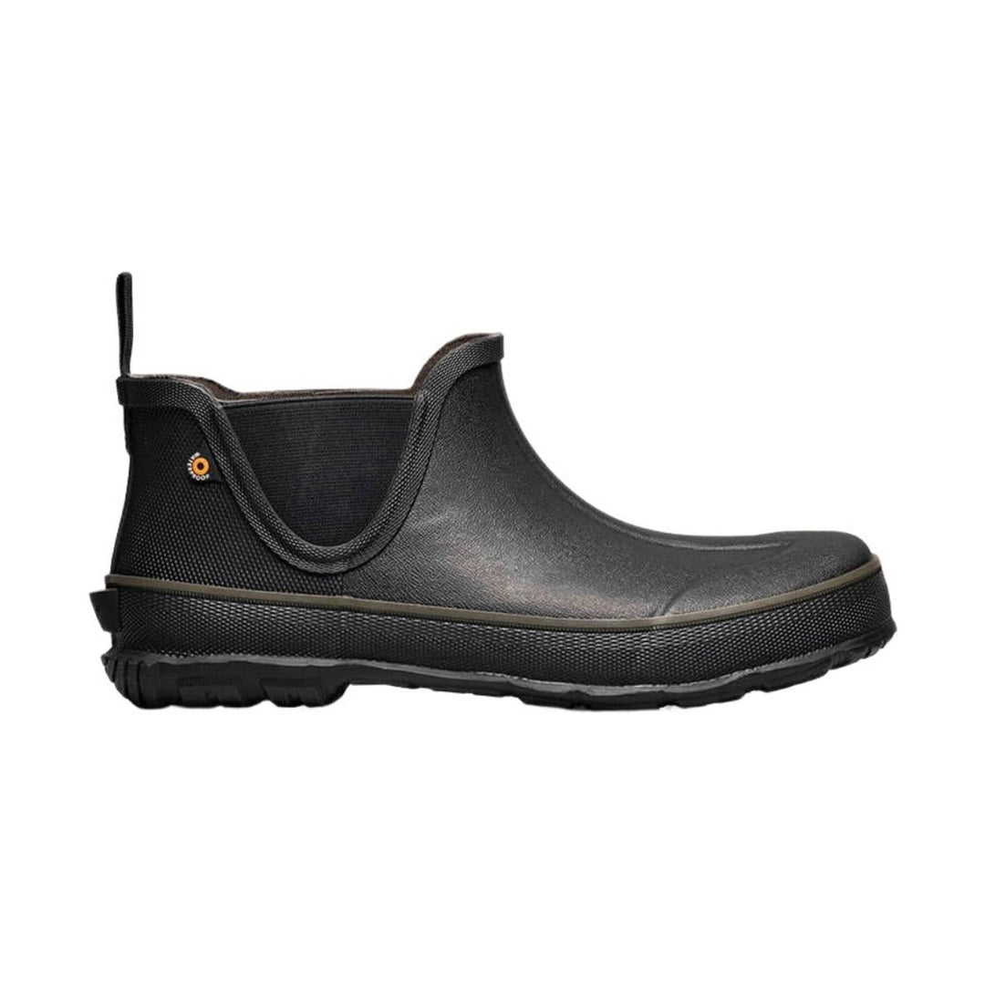 Black pull-on rubber farm boot with side gore, heel pull tab, and rugged tread sole