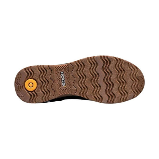 Brown textured boot outsole with wavy tread and BOGS logo