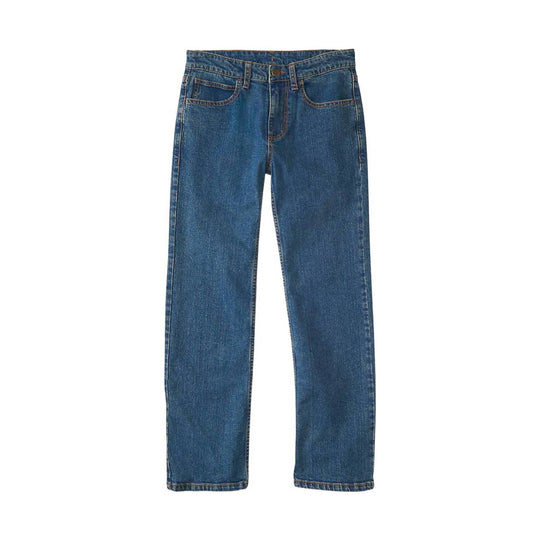 Medium-wash straight-leg kids jeans with five pockets
