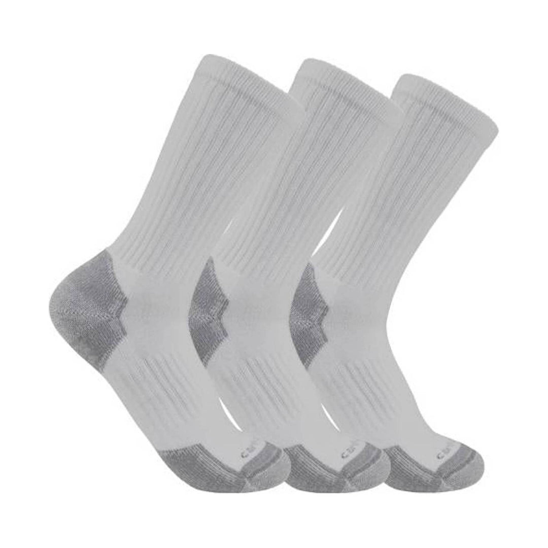 Three grey crew socks with gray toes and heels, shown stacked at an angle.