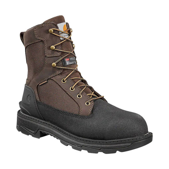 Brown and black lace-up work boot with a reinforced toe and rugged outsole