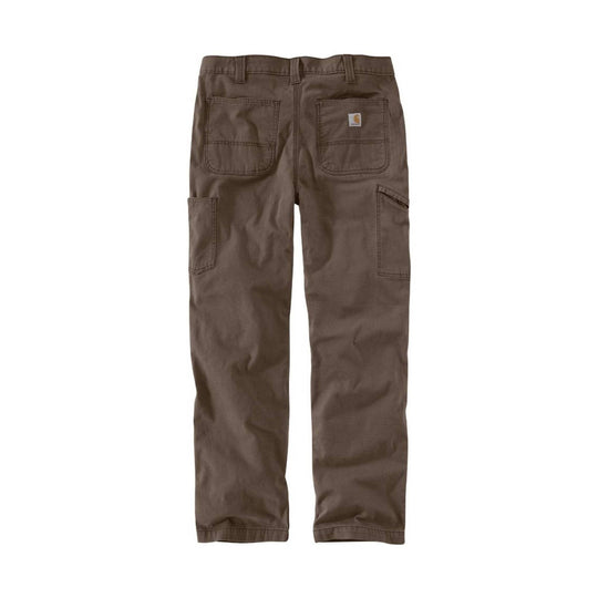 Brown straight-leg work pants with cargo pockets and rear patch pockets