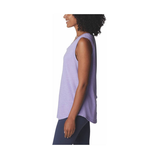 Lavender sleeveless tank top shown in side profile