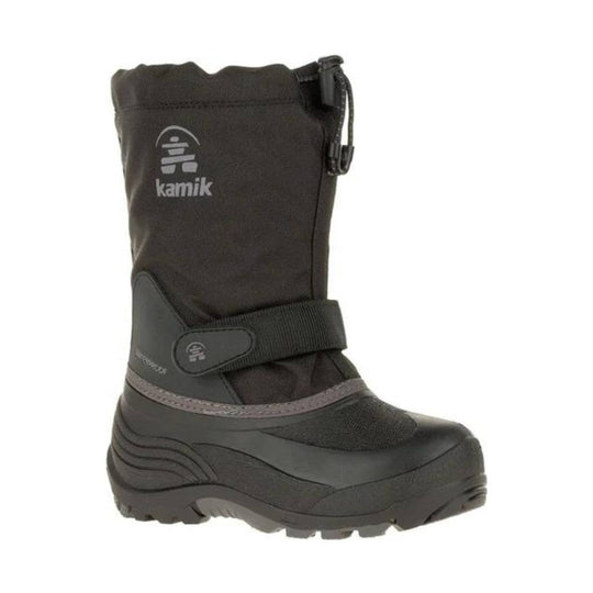 Black winter boot with a tall nylon shaft, insulated lower shell, and side logo.