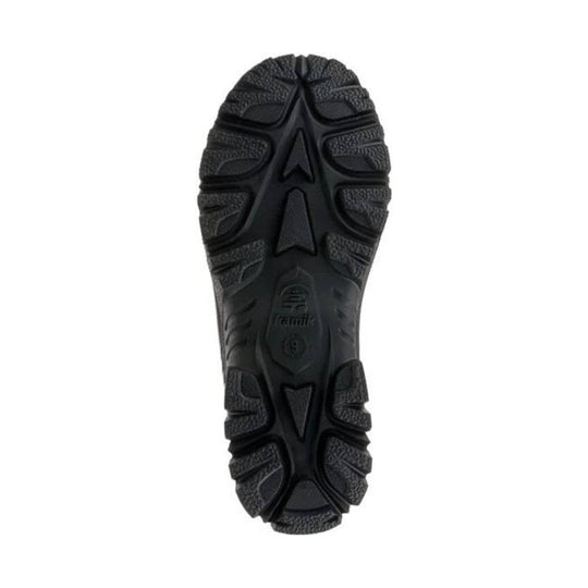 Black rugged boot outsole with deep tread and Kamik branding