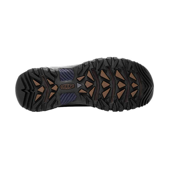 Black winter boot outsole with rugged tread and KEEN logo