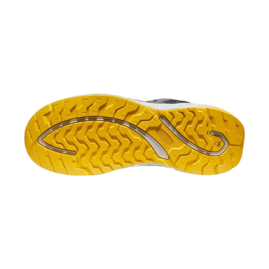Yellow rubber boot outsole with deep tread and KEEN logo