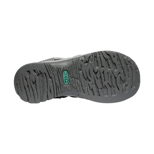 Gray sandal outsole with deep tread and a KEEN logo