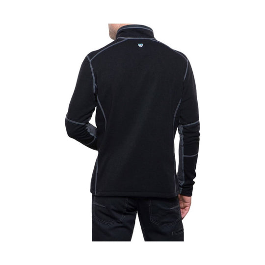 Black long-sleeve quarter-zip pullover shown from the back with gray contrast seams